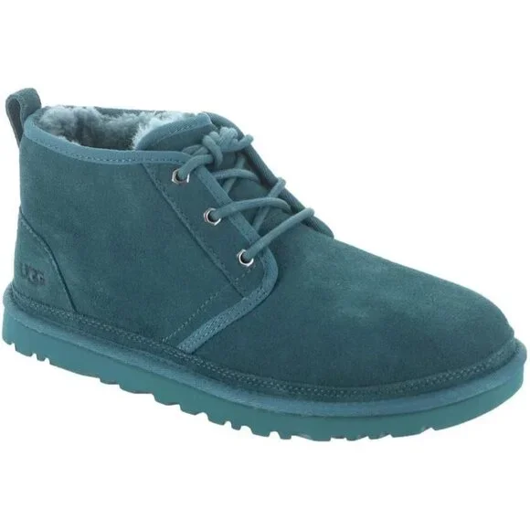 👑Men Ankle Chukka Boots Blue Leather Modern Classic Comfort Lace Up Round Toe
